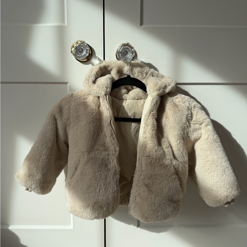 Zara Kids Reversible Faux Fur Coat Size 3/4